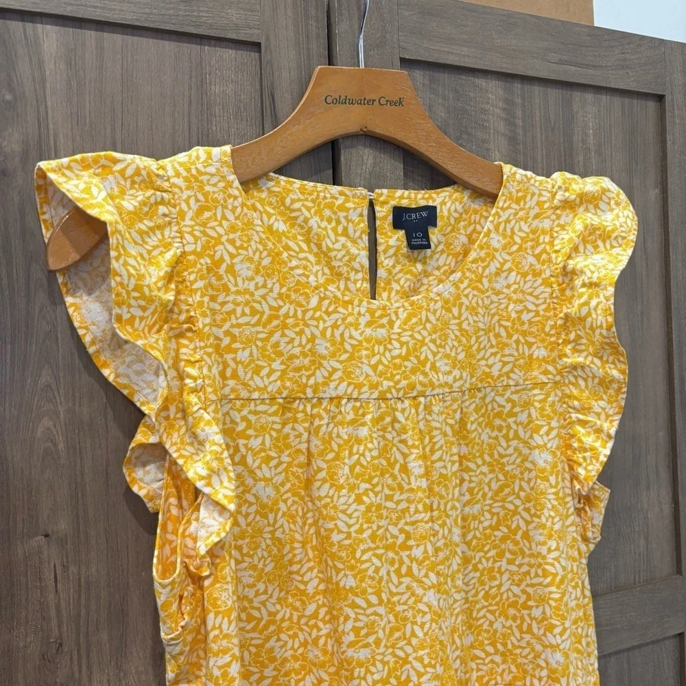 J. Crew Factory Linen Blend Printed Tiered Dress  Yellow Floral size 10